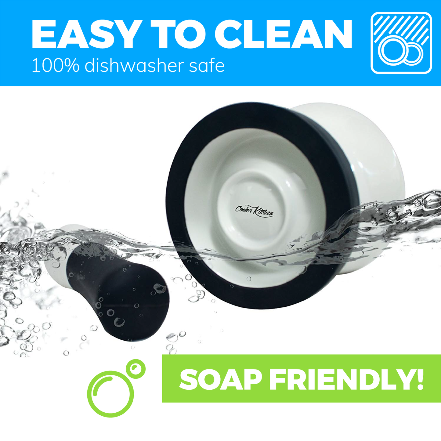Mortar and Pestle Set - Small EZ-Grip Silicone & Porcelain Mortar With Non-Slip Scratch Proof Silicone Base - herb or spice grinder, pill crusher grinder or molcajete - NEW DESIGN - Dishwasher Safe by Cooler Kitchen