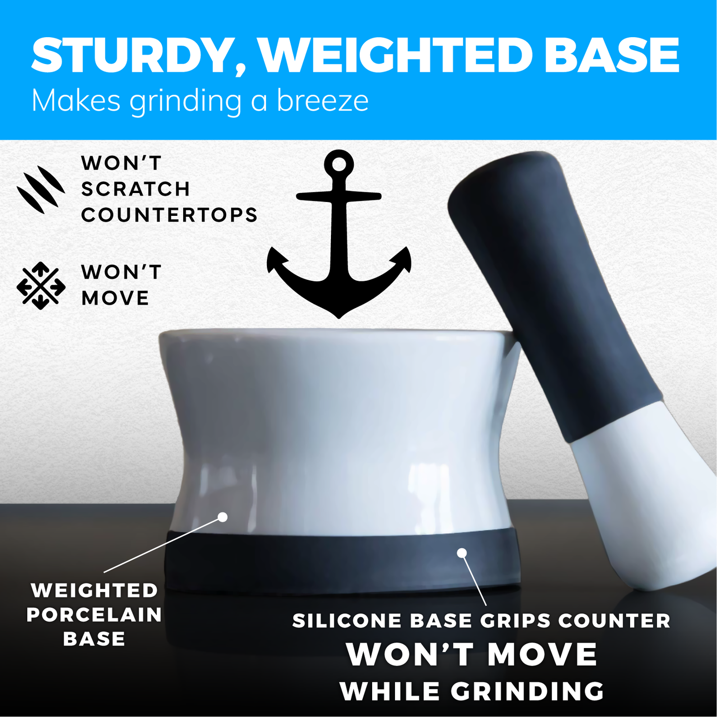 Mortar and Pestle Set - Small EZ-Grip Silicone & Porcelain Mortar With Non-Slip Scratch Proof Silicone Base - herb or spice grinder, pill crusher grinder or molcajete - NEW DESIGN - Dishwasher Safe by Cooler Kitchen