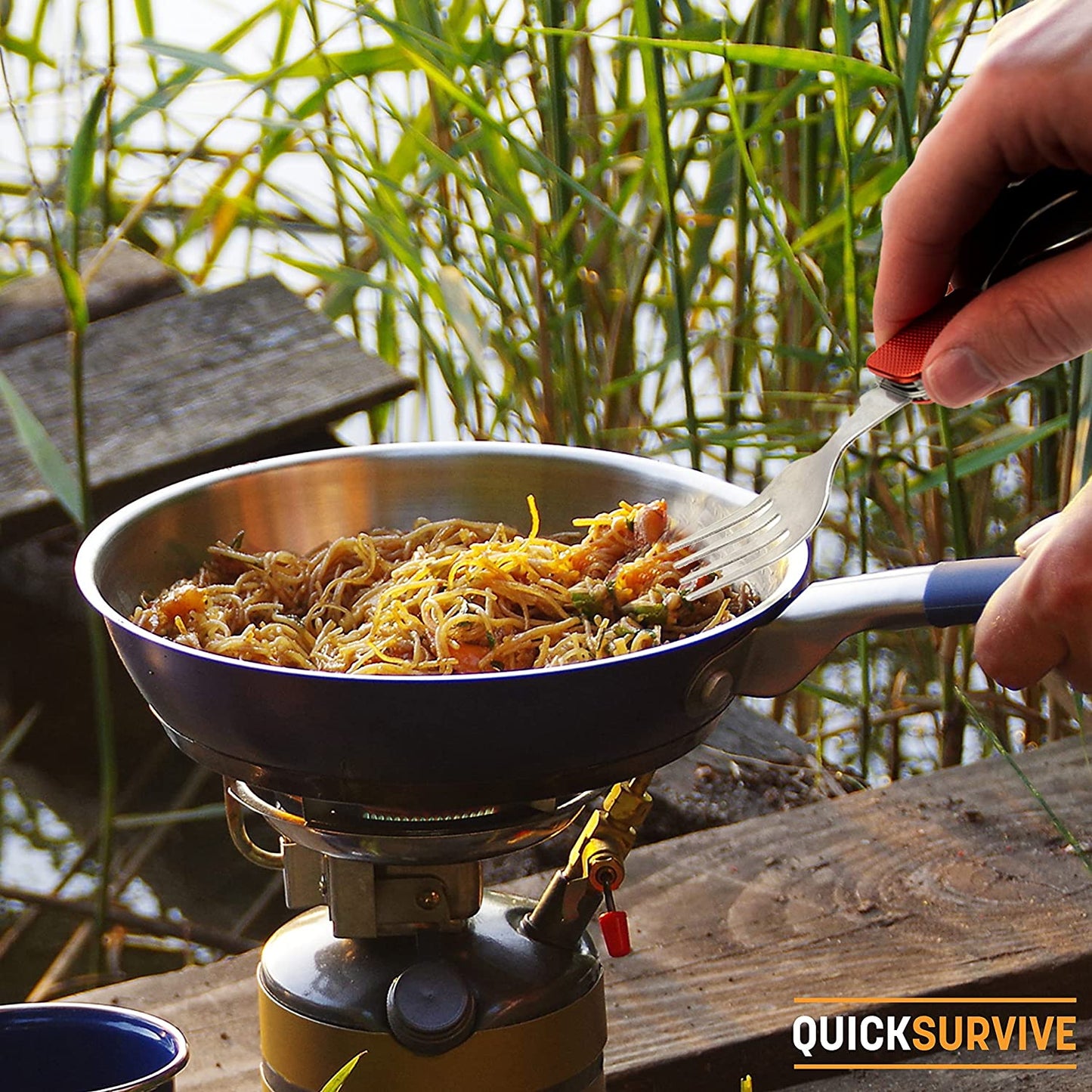 4-in-1 Pocket Camping Utensil Tool Stainless Steel Fork, Knife, Spoon, Bottle Opener by QUICKSURVIVE