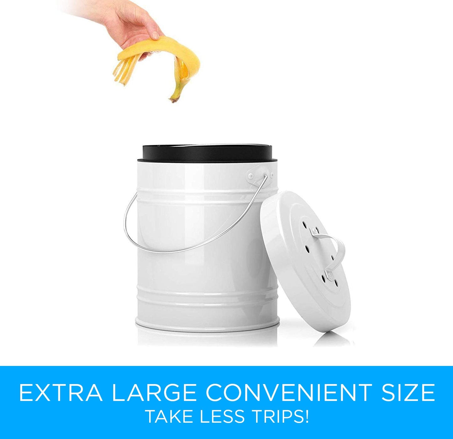 Oversized 1.3 Gallon Kitchen Compost Bin with Charcoal Filters by Cooler Kitchen