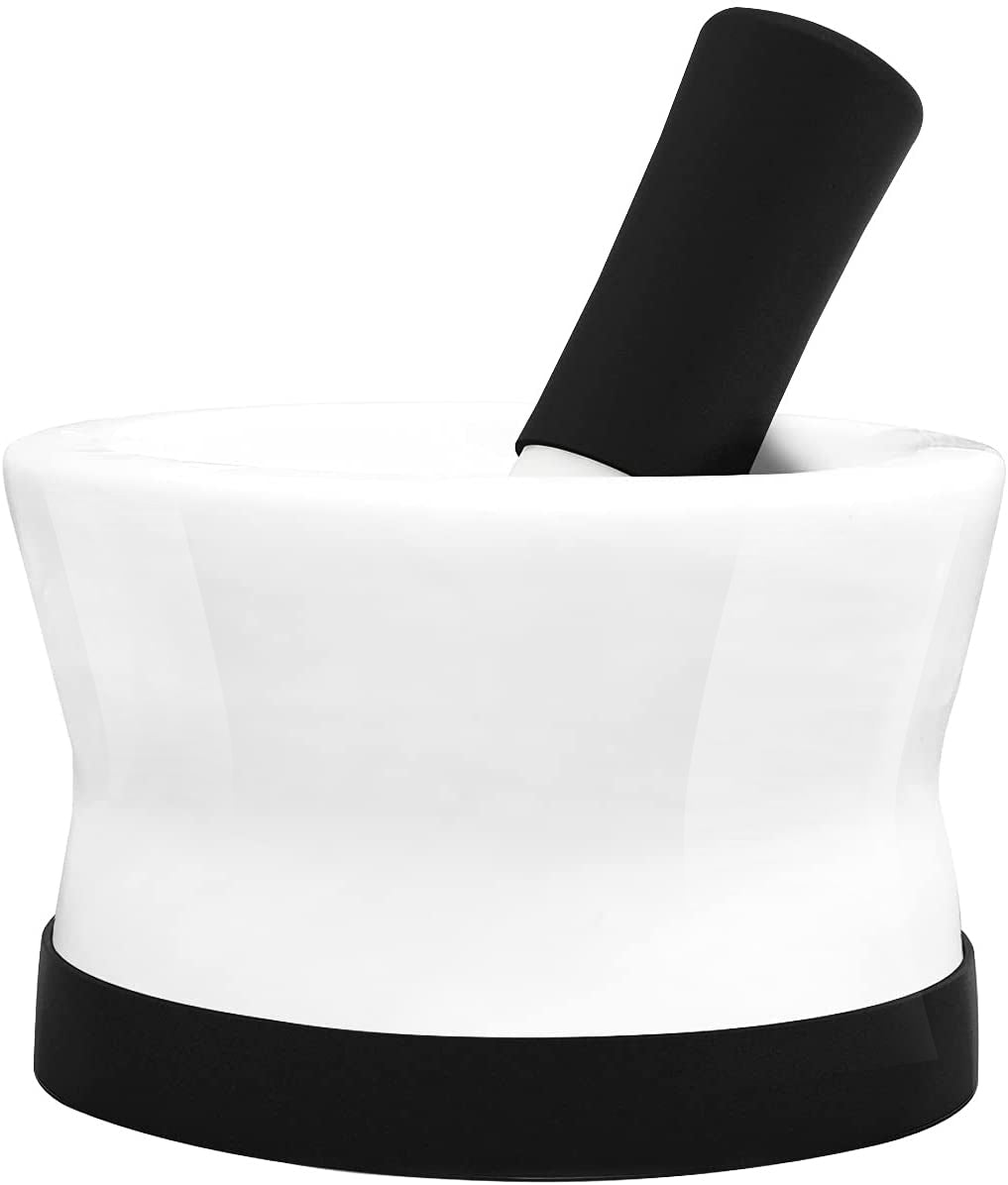 Mortar and Pestle Set - Small EZ-Grip Silicone & Porcelain Mortar With Non-Slip Scratch Proof Silicone Base - herb or spice grinder, pill crusher grinder or molcajete - NEW DESIGN - Dishwasher Safe by Cooler Kitchen