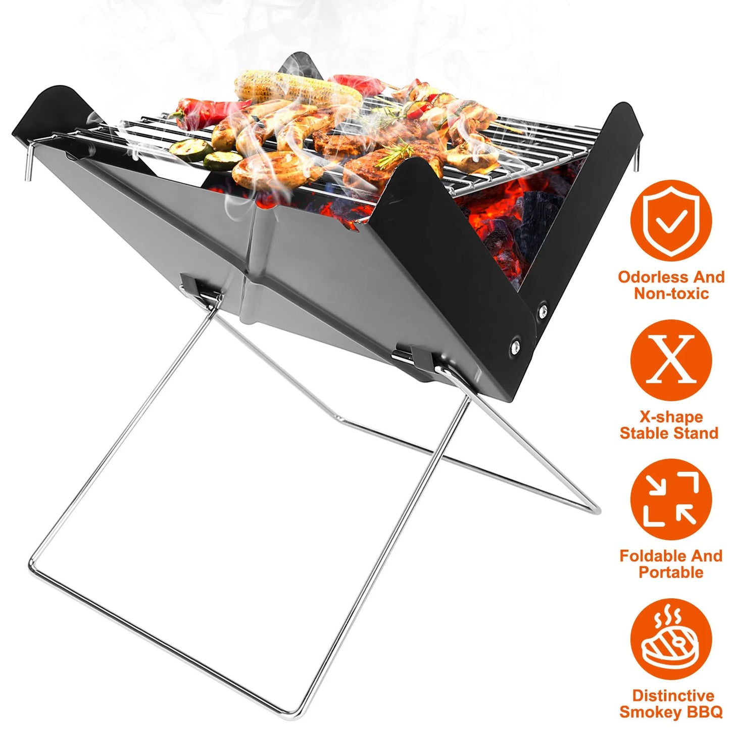 Foldable BBQ Grill Charcoal Barbecue Portable X Grill Tabletop