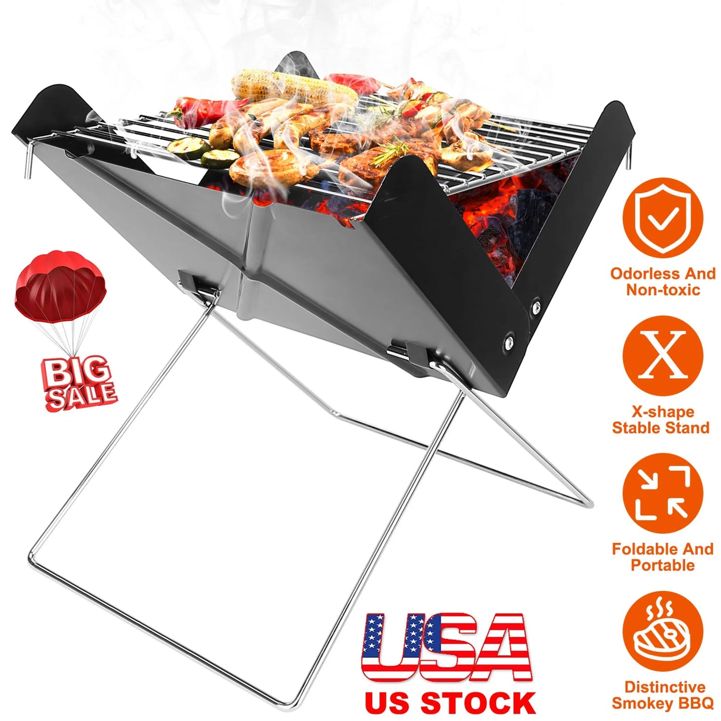 Foldable BBQ Grill Charcoal Barbecue Portable X Grill Tabletop
