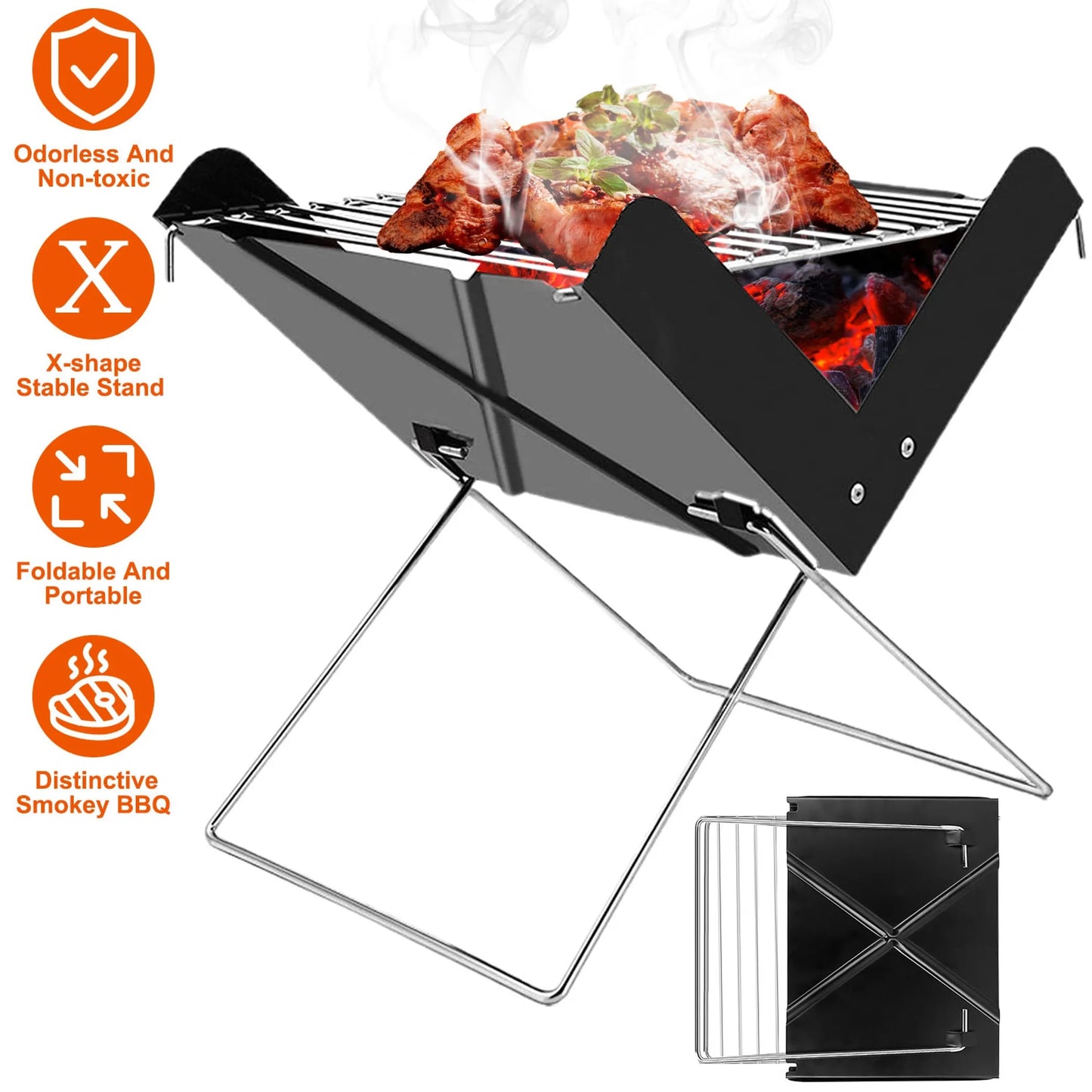 Foldable BBQ Grill Charcoal Barbecue Portable X Grill Tabletop