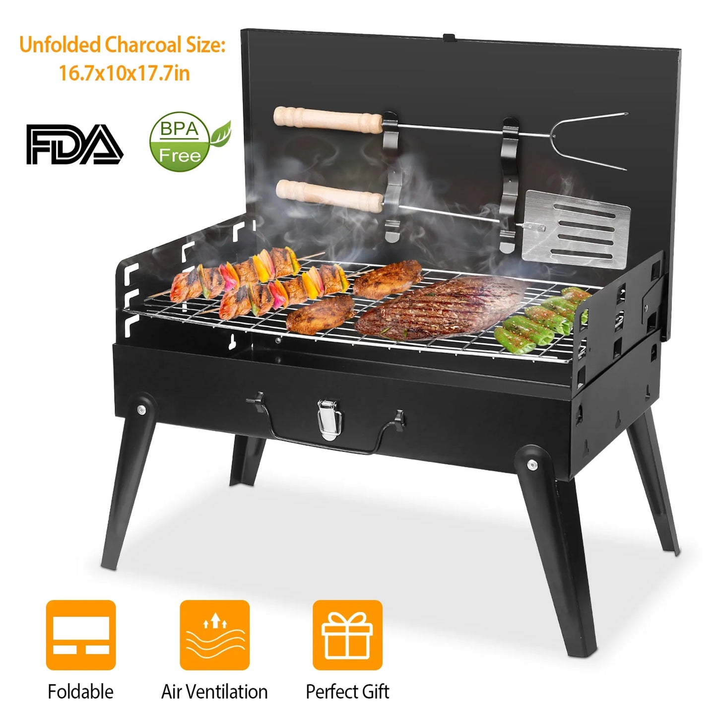 16.7x10x17.7in Portable Charcoal Grill Foldable