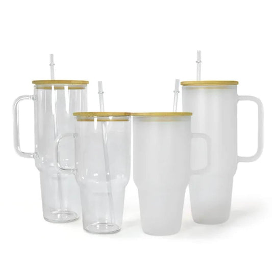Hailey Brook Designs 32oz or 40oz Sublimation Clear or Frost Glass Tumbler, Mug, Cup With Bamboo Lid and Straw