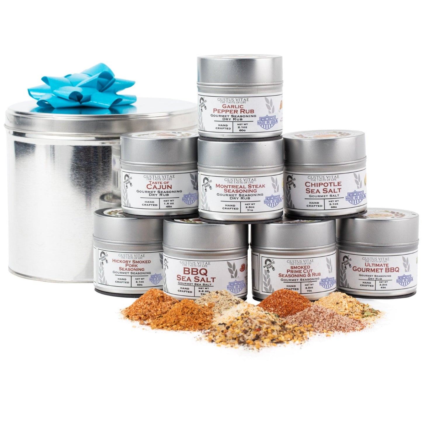 BBQ Bucket & Pit Master Gift Set | 8 Gourmet Seasonings & Salts In A Handsome Gift Tin by Gustus Vitae