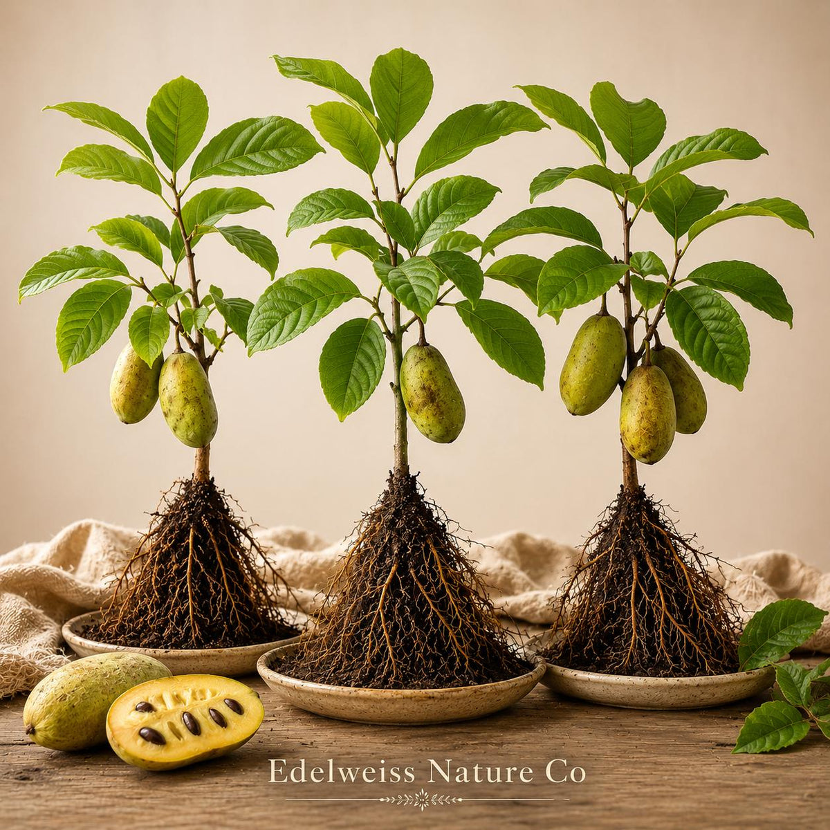 Pawpaw Tree Live Plants - 3 Bare Root Asimina triloba - Heirloom Edible Fruit Trees for Home Orchards & Edible Landscapes