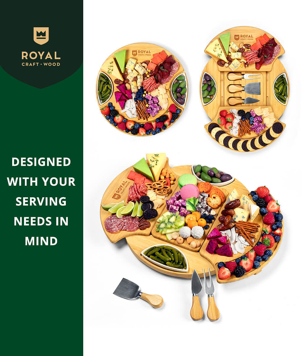 Rotating Cheese Board With Knives by Royal Craft Wood