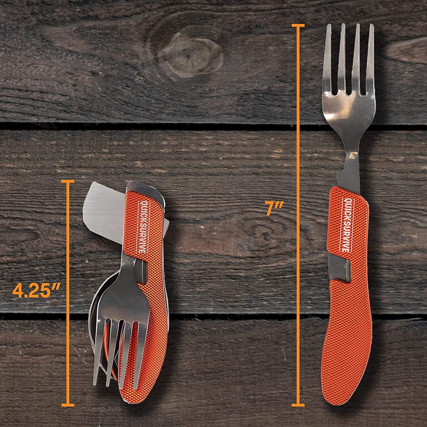 4-in-1 Pocket Camping Utensil Tool Stainless Steel Fork, Knife, Spoon, Bottle Opener by QUICKSURVIVE