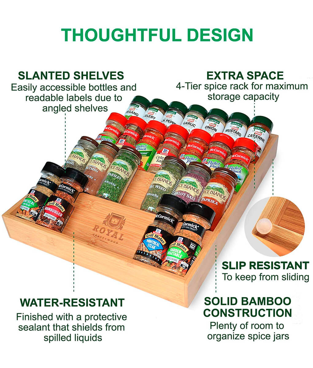 Drawer spice rack organizer 17x13 by Royal Craft Wood