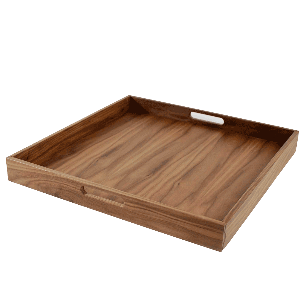 20 x 20 Inch Square Walnut Wood Serving and Coffee Table Tray with Handles by Virginia Boys Kitchens