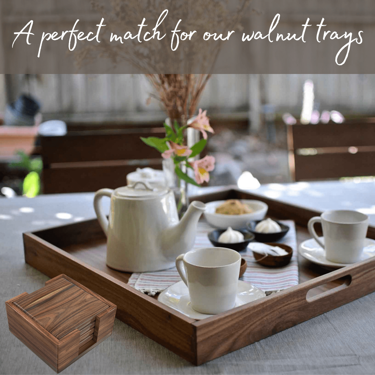 Walnut Coasters - Set of 4 With Holder and Cork Bottom by Virginia Boys Kitchens
