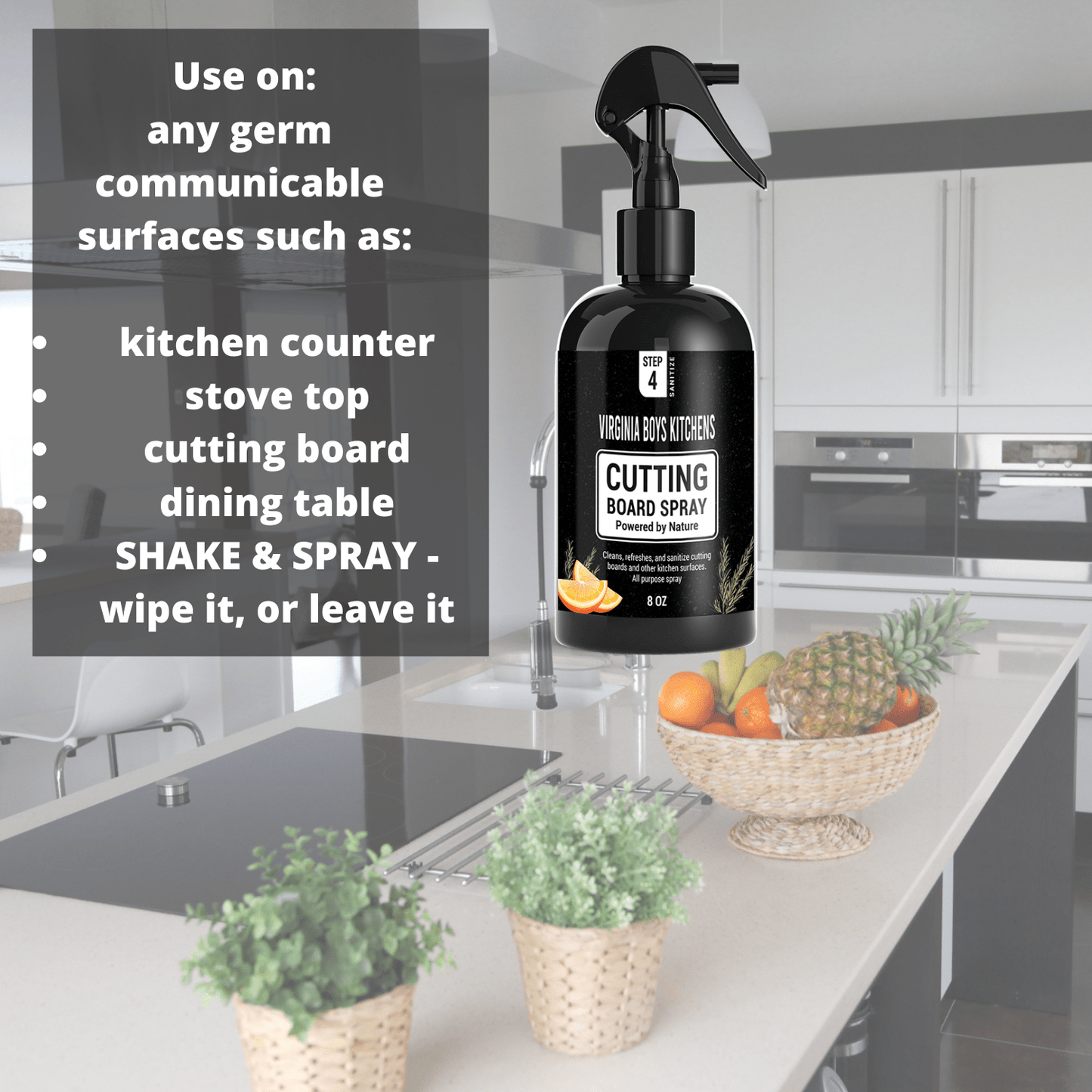 Cutting Board Spray - Multipurpose Home and Kitchen Disinfectant Spray - Powered by Colloidal Silver & Essential Oils by Virginia Boys Kitchens